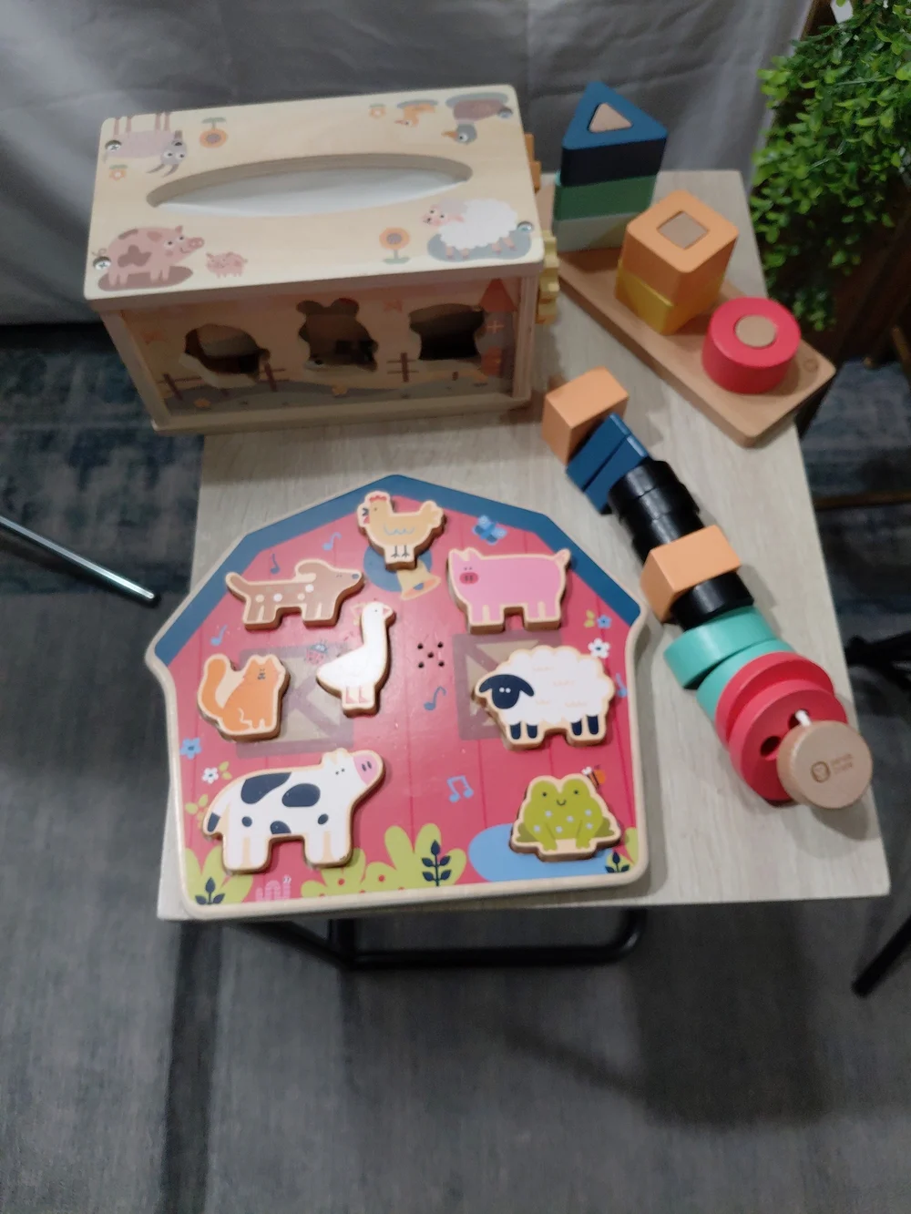 Wooden Farm Animal Puzzle & Stacking Toy Set - Multicolor